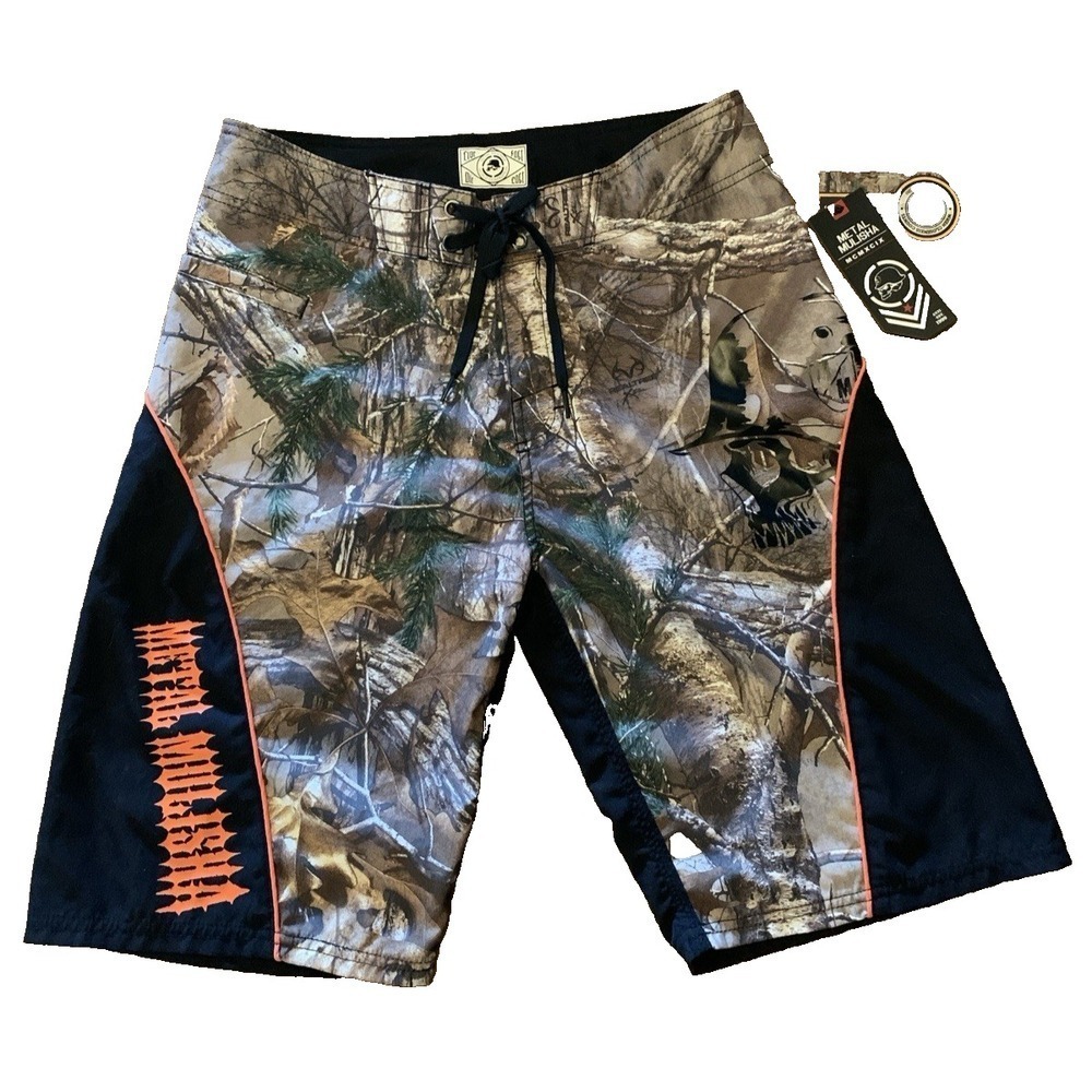 NWT Metal Mulisha x Realtree Board Shorts Mens 30 Camo Trunks Swim Outdoor Camp